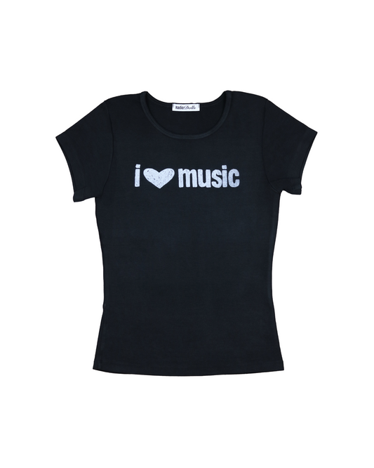 "i love music" black tee