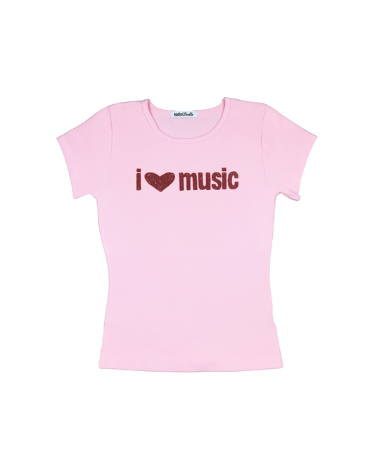 "i love music" pink tee