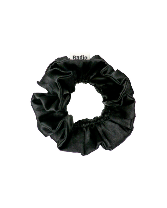 black satin ruffle scrunchie