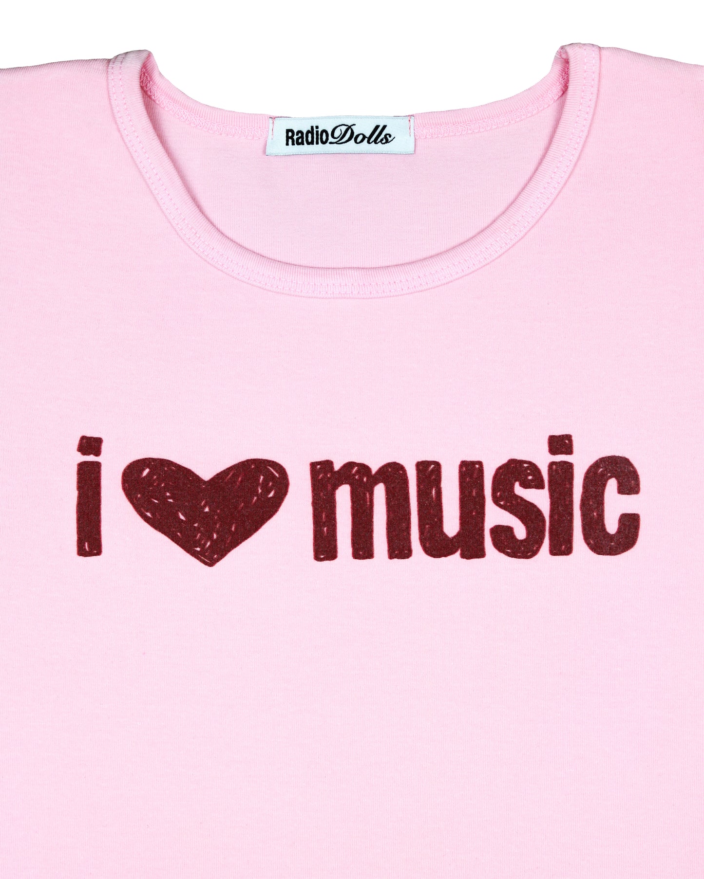 "i love music" pink tee